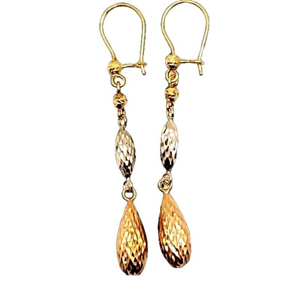 Real 14kt Yellow Rose  White Gold Hanging Teardrop Earrings Womens